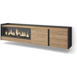 Skraut home Mueble tv efecto madera roble negro 212x35x50cm chimenea efecto fuego