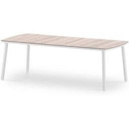 Defora Home Mesa comedor jardín blanco y hpl imitación madera 200x100