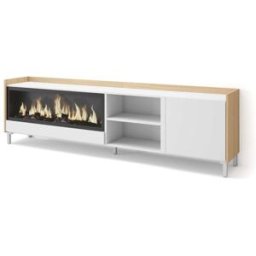 Skraut home Mueble tv efecto madera blanco roble 212x35x61cm chimenea efecto fuego