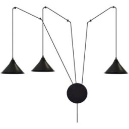 Wonderlamp Aplique de pared ajustable con cable de 5m y 3 pantallas negras