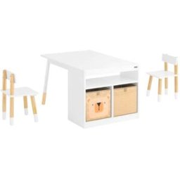 SoBuy Mesa infantil con 2 sillas 2 cajas de almacenamiento blanco