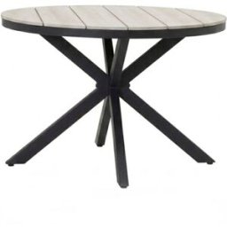 Edenjardin Mesa antracita de jardín redonda 110cm, y tablero imitación madera