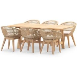 Defora Home Set jardín mesa lamas anchas y 6 sillas provenza