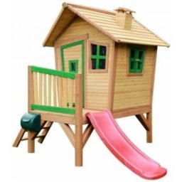 Axi Casita infantil con tobogán rojo, de madera fsc, marrón/verde