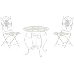 CLP Set de mesa y 2 sillas de jardín en Metal Blanco antiguo