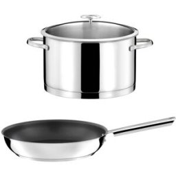 Cuisinox 1 olla de acero inoxidable de 24 cm con tapa y 1 sartén de 28 cm con