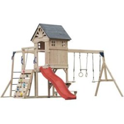 Axi Parque infantil de madera con 2 columpios - tobogán rojo