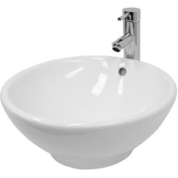 ECD Germany Lavabo cerámico ø420x170mm blanco redondo con juego de desagüe