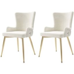 Urban Meuble Juego de 2 sillas de comedor de terciopelo beige con patas doradas