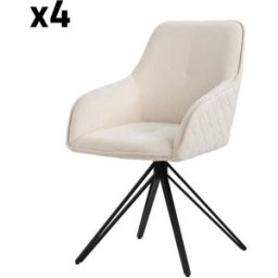 ML-Design 4x Sillas de comedor giratoria color crema tapizado de tela tejida