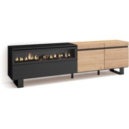 Skraut home Mueble tv efecto madera roble negro 200x35x57cm chimenea efecto fuego
