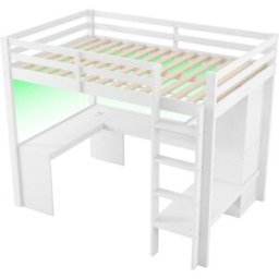 ComfortXL Cama alta infantil 140x200 cm con escritorio y LED blanca