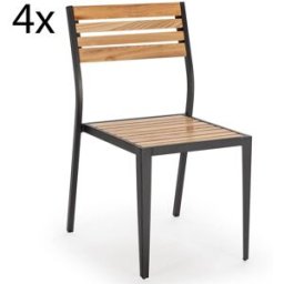 HOMN Pack 4 sillas de jardín apilables de madera y metal negro