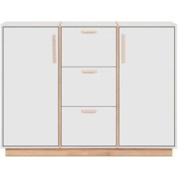 Calicosy Aparador 2 puertas y 3 cajones decorado en blanco y madera - l125 cm