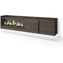 Skraut home Mueble tv efecto madera roble negro 212x35x50cm chimenea efecto fuego