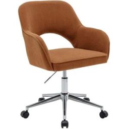 sweeek Silla de oficina de pana fina con ruedas y base cromada, camel