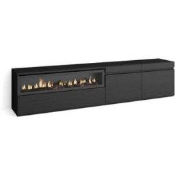 Skraut home Mueble tv efecto madera negro 200x35x45cm chimenea efecto fuego