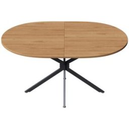 MODFU Mesa de comedor ovalada con patas de metal, 120x80 cm, natural