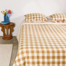 Maisons du Monde Juego de cama de algodón y lino vichy beige, 240x220 cm