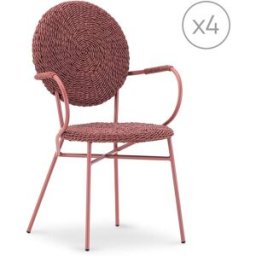 Defora Home Pack de 4 sillas apilables acero y ratan terracota
