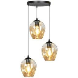 Wonderlamp Lámpara colgante con base redonda y 3 pantallas de cristal ámbar