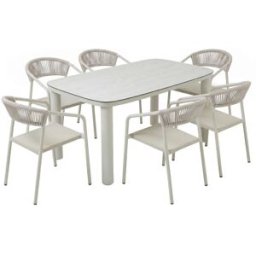 Oviala Mesa de jardín de aluminio de 150x90 cm y 6 sillas textilene beige