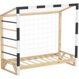 ML-Design Cama infantil 80 x 160 cm portería de fútbol y escalera madera natural