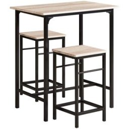 SoBuy Mesa alta de bar y 2 taburetes metal color natural
