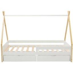 Unique Cama tipi madera color natural claro, blanco