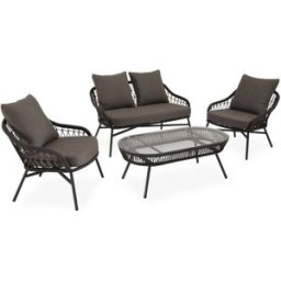 Koketto Home Conjunto de sofas de jardín gris oscuro de 4 plazas con mesa