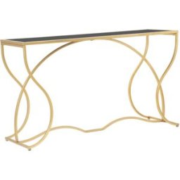 Mauro Ferretti Consola de metal dorado con tablero de cristal negro cm 130x40x75