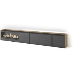 Skraut home Mueble tv efecto madera negro roble 315x35x50cm chimenea efecto fuego