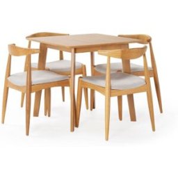 HOMN Juego de mesa 80x80 cm y 4 sillas de comedor color roble