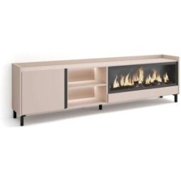Skraut home Mueble tv efecto madera beige 212x35x61cm chimenea efecto fuego