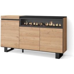 Skraut home Aparador efecto madera roble y negro 150x35x87cm chimenea efecto fuego