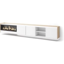 Skraut home Mueble tv efecto madera blanco roble 315x35x50cm chimenea efecto fuego