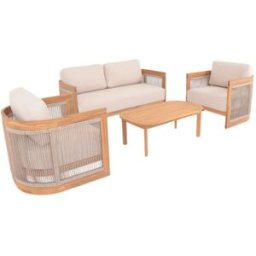 sweeek Conjunto de jardín de madera de acacia y cuerdas, 4 plazas, natural