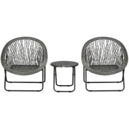 OKWISH Conjunto de jardín gris de ratán plegable 76x77x78 cm