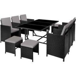 Tectake Conjunto de ratán, poliratán, impermeable, negro, gris 167x109,5x73cm