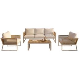 Kactus Republic Conjunto de jardín 4 pz, color champagne, aluminio y madera sintética