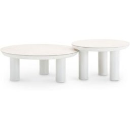 Defora Home Set de 2 mesas bajas jardin D60.D80 sobre imitacion piedra blanco