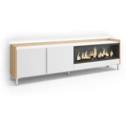 Skraut home Mueble tv efecto madera blanco roble 212x35x61cm chimenea efecto fuego