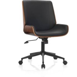 ORESTELUCHETTA Sillón de oficina de madera acolchado con cuero negro