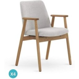 GEESE HOME Pack 4 sillones de madera de roble natural tapizado en blanco
