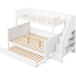 OKWISH Litera infantil blanca de madera con cama nido 140x200 cm