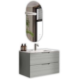 AQA DESIGN Mueble de baño con espejo de 4 piezas en mdf gris