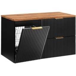 Petits meubles Mueble bajo lavabo 100cm cesto de ropa paneles mdf negro y madera