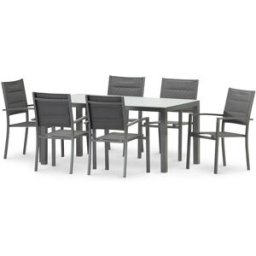 Defora Home Conjunto mesa fija 160×90 y 6 sillas jardín antracita