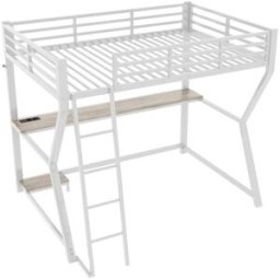 ComfortXL Cama alta infantil 90x200 cm con escritorio LED y USB blanca