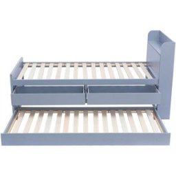 MODFU Cama infantil de madera gris 90x190 cm con cajones